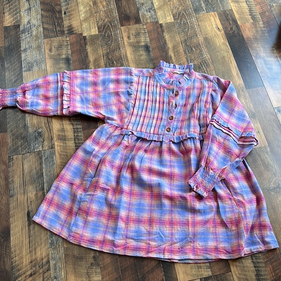 New Free People Redwood Flannel  Pink Plaid Babydoll Mini Dress New - Picture 2 of 6